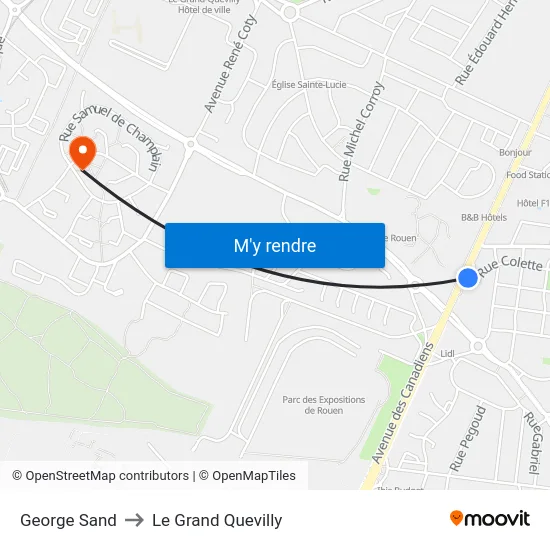 George Sand to Le Grand Quevilly map