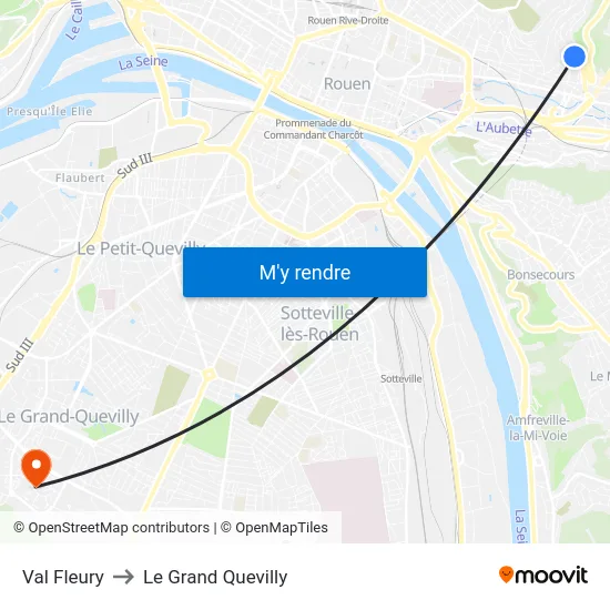 Val Fleury to Le Grand Quevilly map