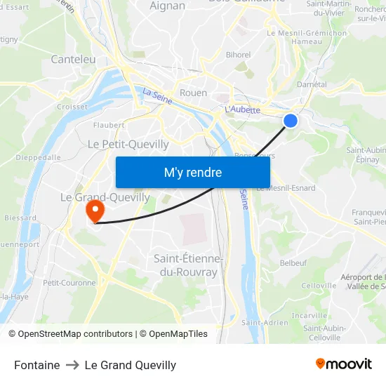 Fontaine to Le Grand Quevilly map