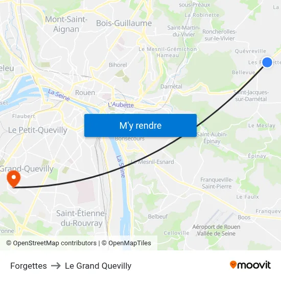 Forgettes to Le Grand Quevilly map