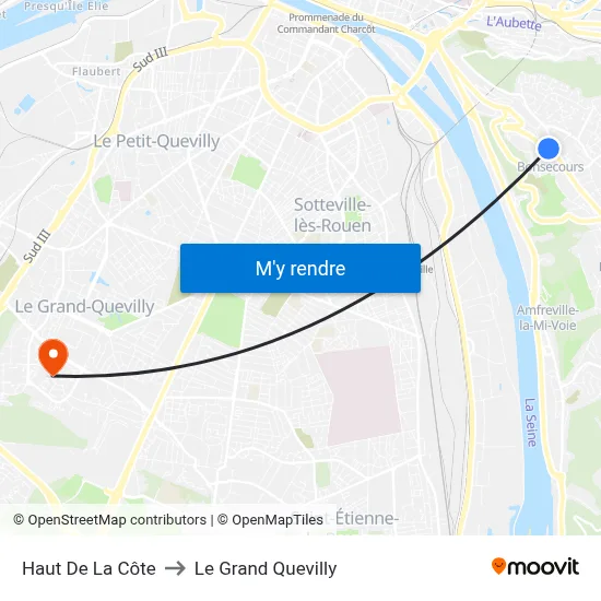 Haut De La Côte to Le Grand Quevilly map