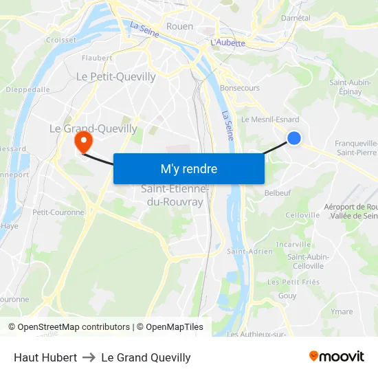 Haut Hubert to Le Grand Quevilly map