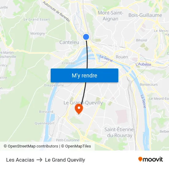 Les Acacias to Le Grand Quevilly map