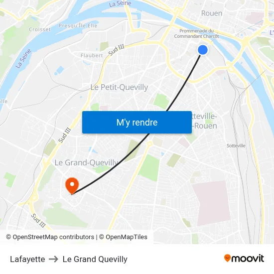 Lafayette to Le Grand Quevilly map