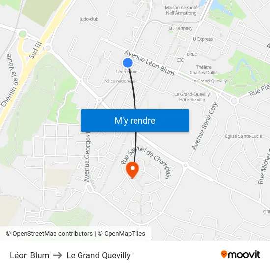 Léon Blum to Le Grand Quevilly map