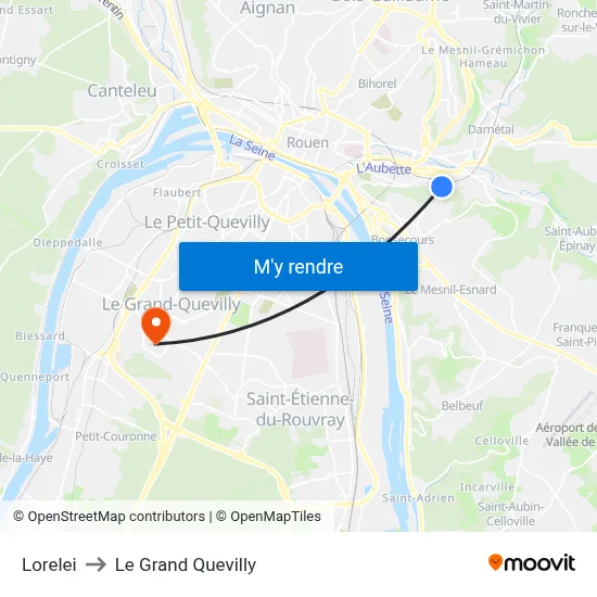 Lorelei to Le Grand Quevilly map