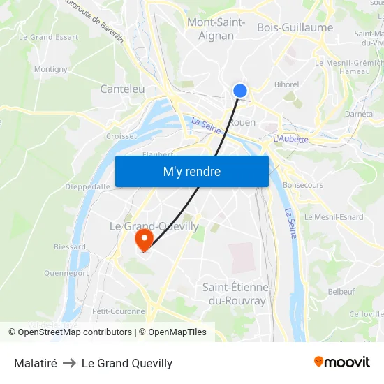 Malatiré to Le Grand Quevilly map