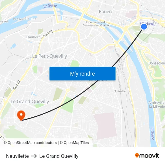 Neuvilette to Le Grand Quevilly map