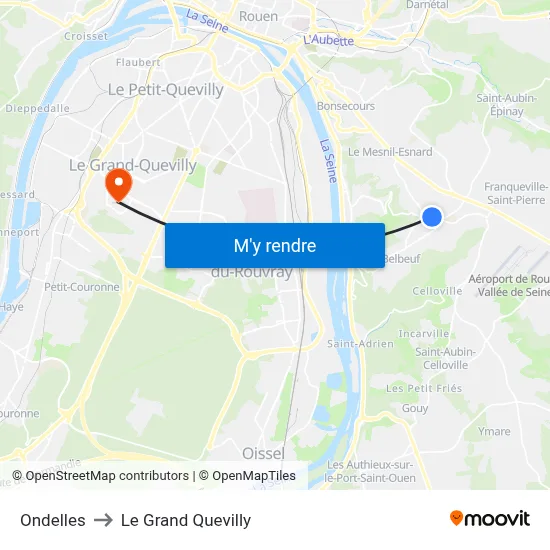Ondelles to Le Grand Quevilly map