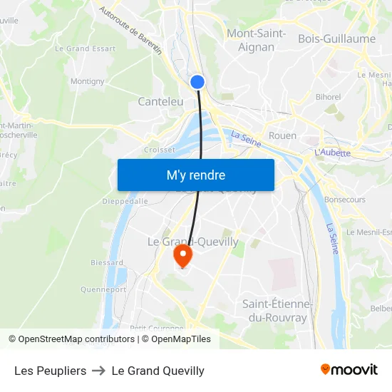 Les Peupliers to Le Grand Quevilly map