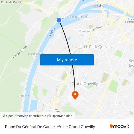 Place Du Général De Gaulle to Le Grand Quevilly map