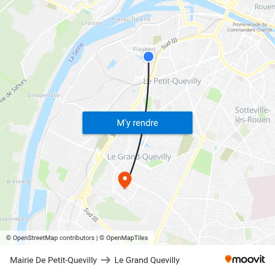 Mairie De Petit-Quevilly to Le Grand Quevilly map