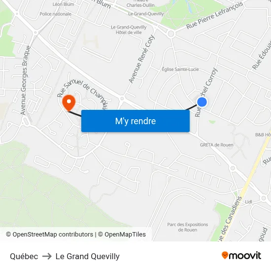 Québec to Le Grand Quevilly map