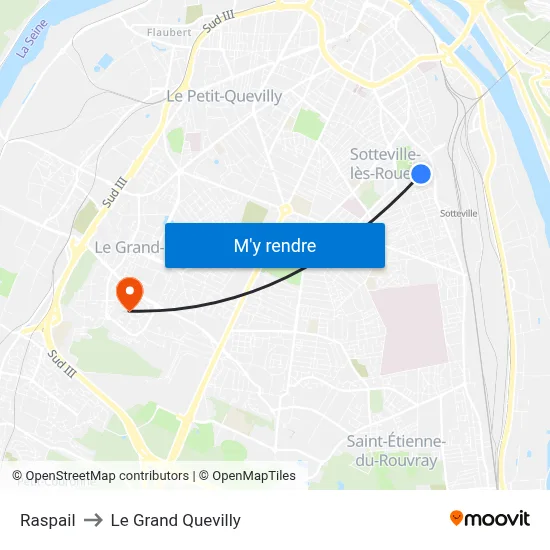 Raspail to Le Grand Quevilly map