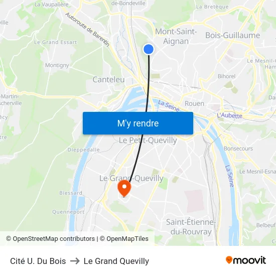 Cité U. Du Bois to Le Grand Quevilly map