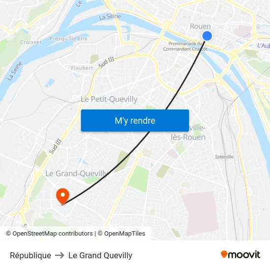 République to Le Grand Quevilly map