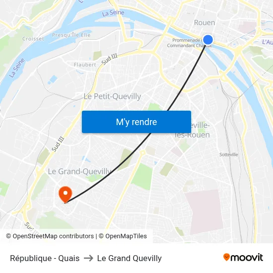 République - Quais to Le Grand Quevilly map