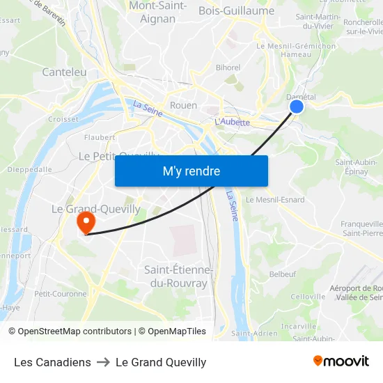 Les Canadiens to Le Grand Quevilly map