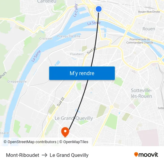 Mont-Riboudet to Le Grand Quevilly map