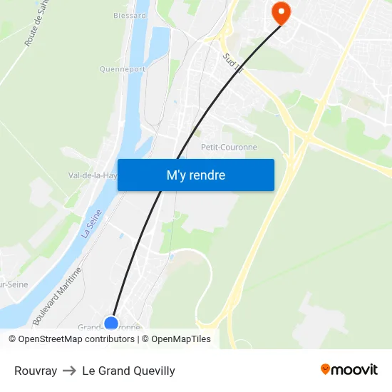 Rouvray to Le Grand Quevilly map