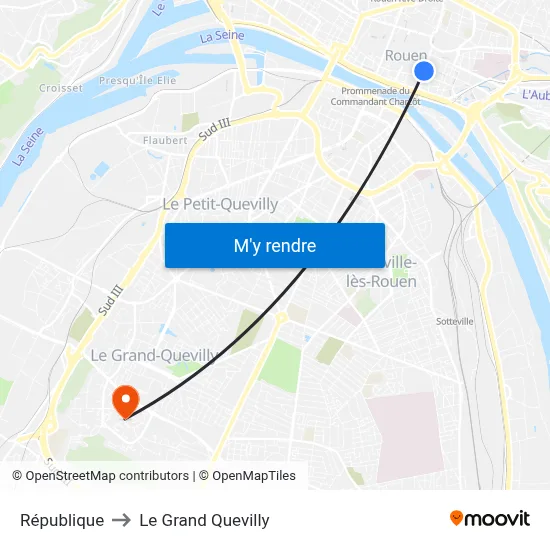 République to Le Grand Quevilly map