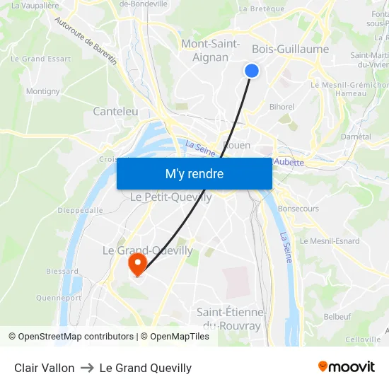 Clair Vallon to Le Grand Quevilly map