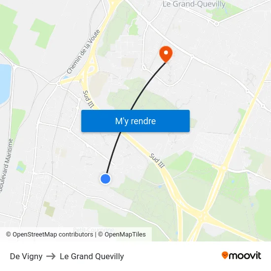 De Vigny to Le Grand Quevilly map