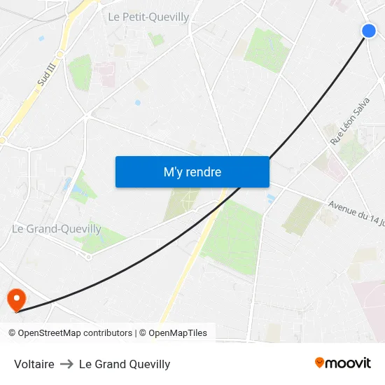 Voltaire to Le Grand Quevilly map