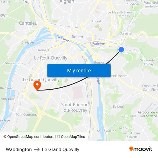 Waddington to Le Grand Quevilly map