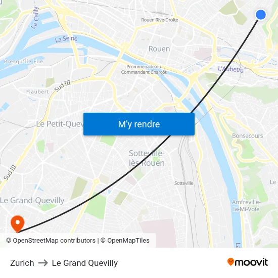 Zurich to Le Grand Quevilly map