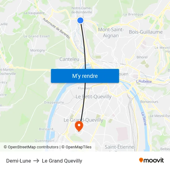 Demi-Lune to Le Grand Quevilly map