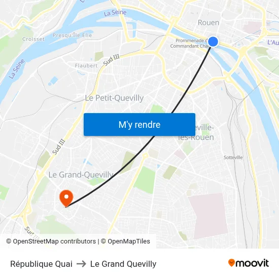 République Quai to Le Grand Quevilly map