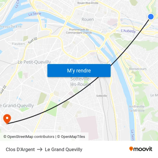 Clos D'Argent to Le Grand Quevilly map