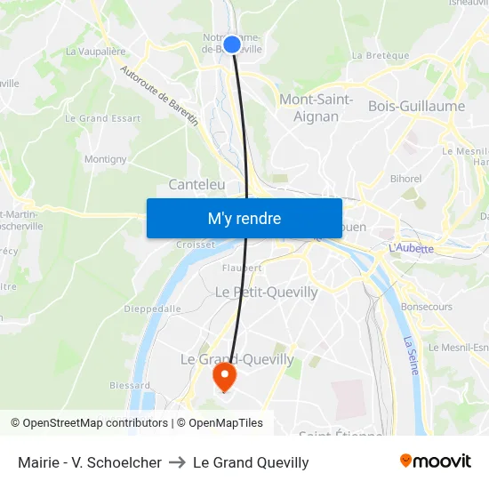 Mairie - V. Schoelcher to Le Grand Quevilly map