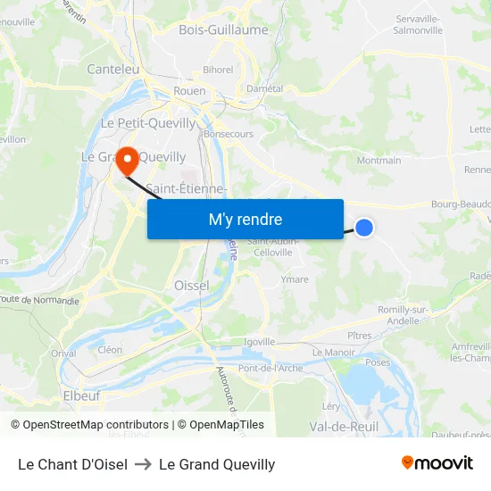 Le Chant D'Oisel to Le Grand Quevilly map