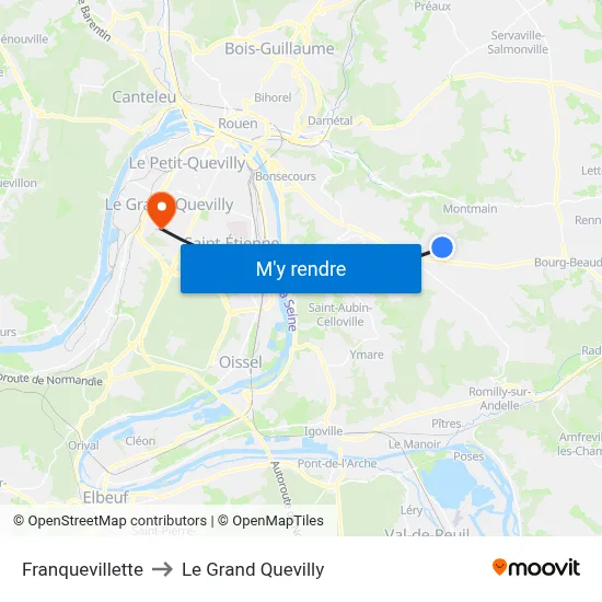 Franquevillette to Le Grand Quevilly map