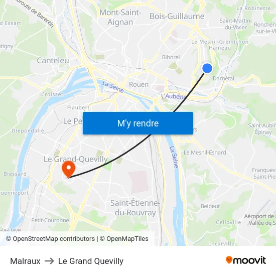 Malraux to Le Grand Quevilly map