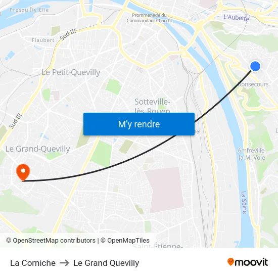 La Corniche to Le Grand Quevilly map