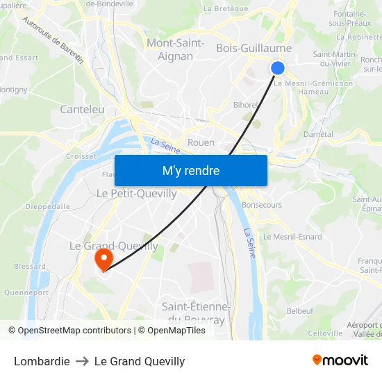 Lombardie to Le Grand Quevilly map