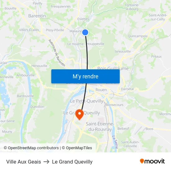 Ville Aux Geais to Le Grand Quevilly map