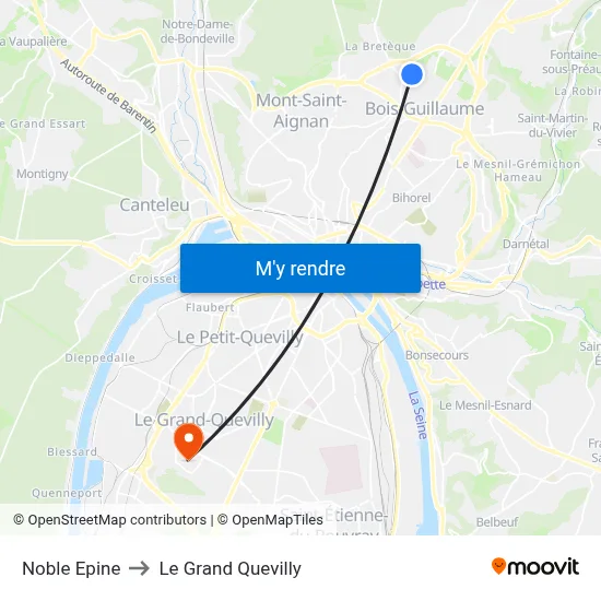 Noble Epine to Le Grand Quevilly map