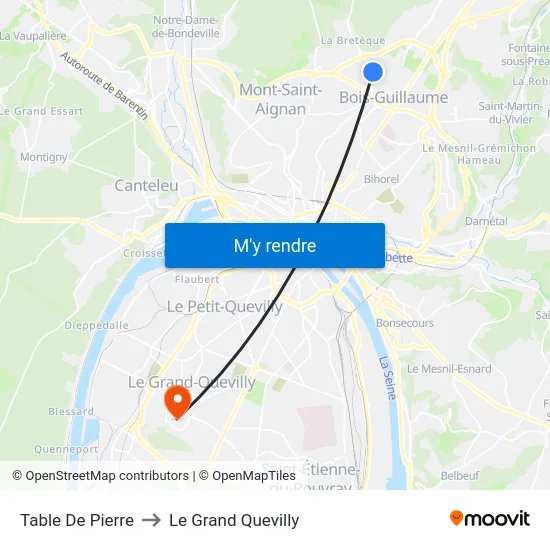 Table De Pierre to Le Grand Quevilly map
