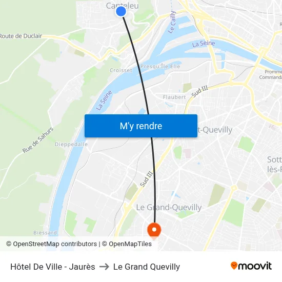 Hôtel De Ville - Jaurès to Le Grand Quevilly map