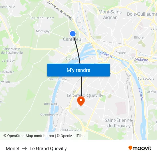 Monet to Le Grand Quevilly map