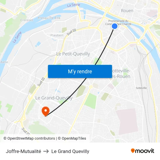 Joffre-Mutualité to Le Grand Quevilly map