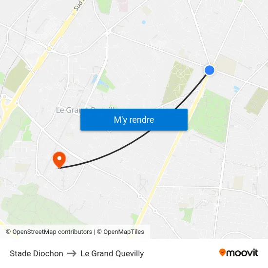 Stade Diochon to Le Grand Quevilly map
