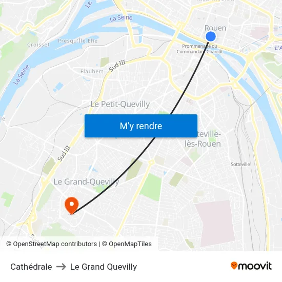 Cathédrale to Le Grand Quevilly map
