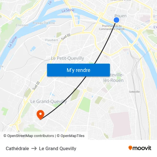Cathédrale to Le Grand Quevilly map