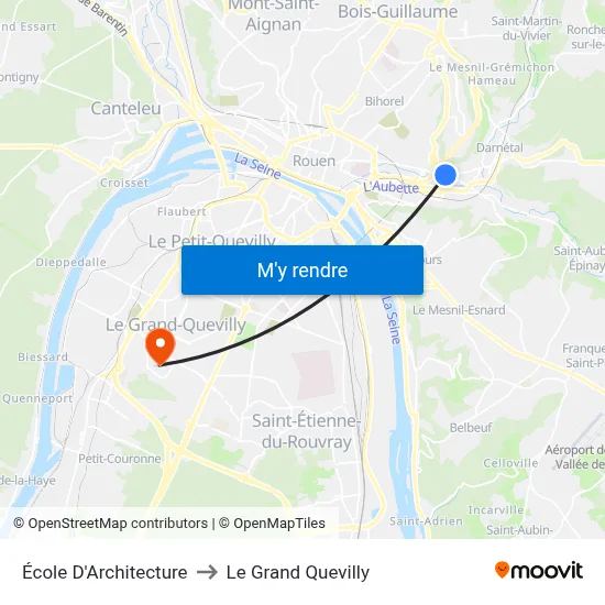 École D'Architecture to Le Grand Quevilly map