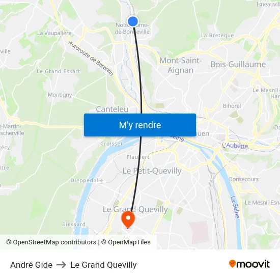 André Gide to Le Grand Quevilly map